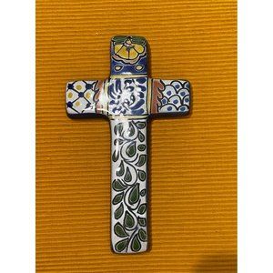 Hand Painted Talvera Mexican Cross - 7.5in x 4.25 x.5in